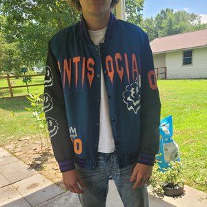 Antisocial rue 21 letterman jacket, size small 100% polyester